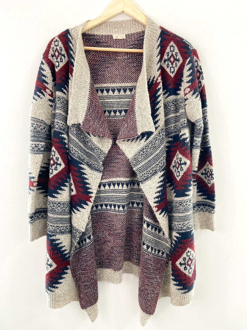 Women's Aztec Southwestern Knit Cardigan Sweater size S/M Open Front Waterfall
